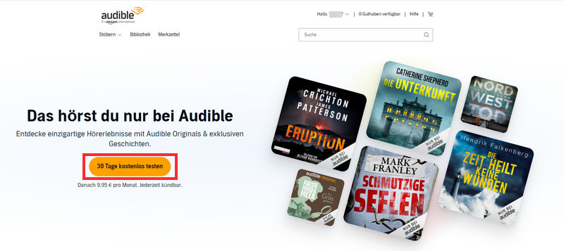 Audible 30 Tage kostenlos testen