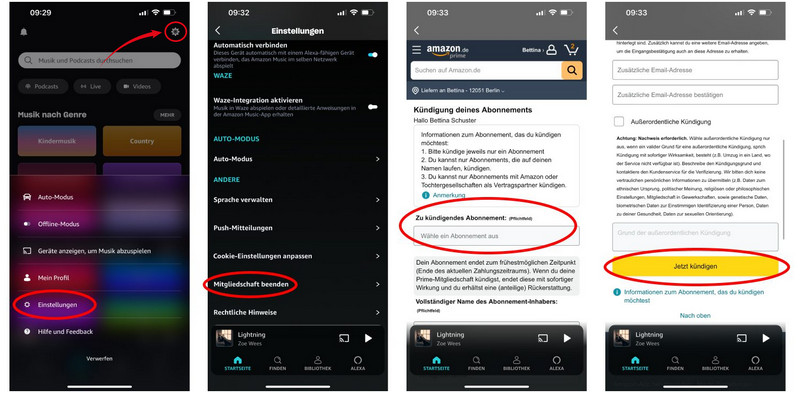Amazon Music Studenten in der App kündigen