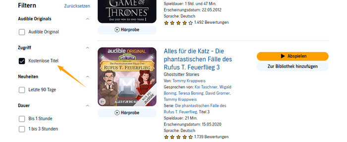 Kostenlose Titel in Audible