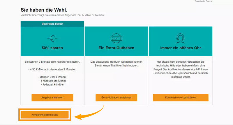 Kündigung abschließen in Audible