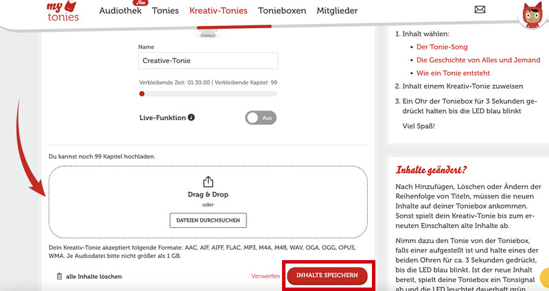 Inhalte speichern auf Kreativ Tonies