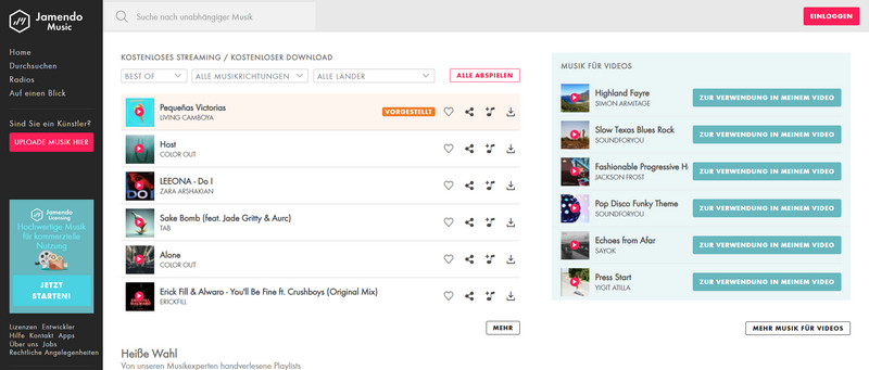 MP3 Download auf Jamendo