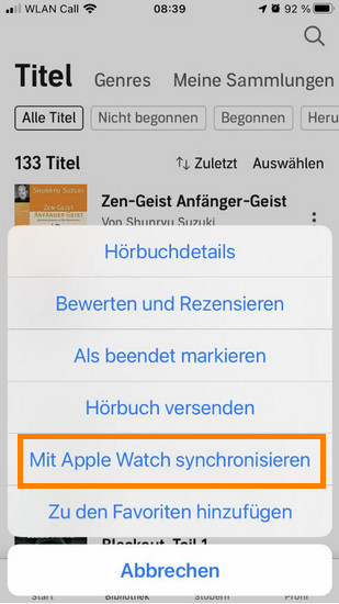 Audible Inhalte mit Apple Watch über iPhone synchronisieren