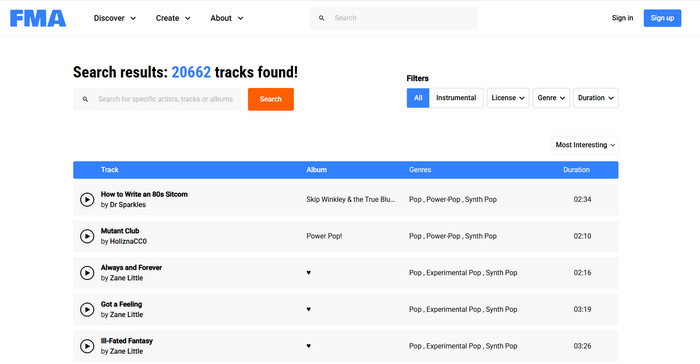 MP3 Download mit Free Music Archive