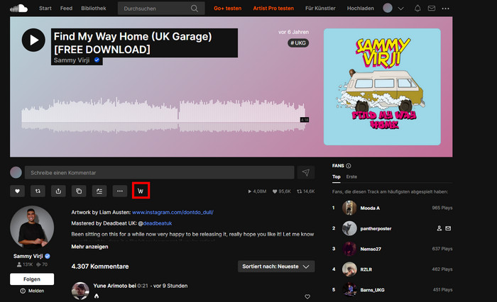 MP3 Download auf SoundCloud