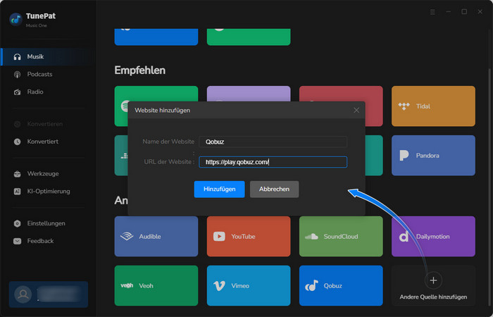 Qobuz hinzufügen
