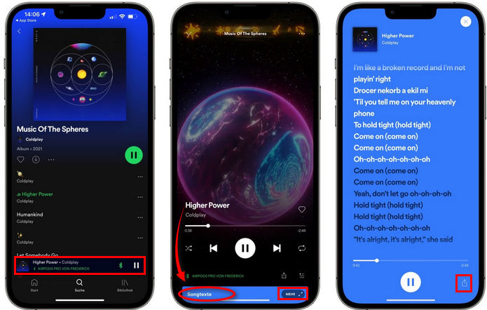 Spotify Lyrics auf Smartphone anschauen