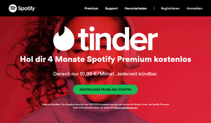 Spotify Premium bei Tinder 4 Monate kostenlos