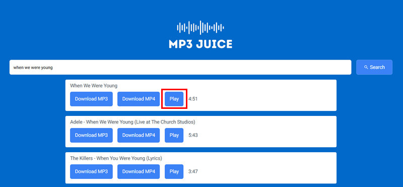 Suchergebnisse durchgehen MP3 Juice suchen