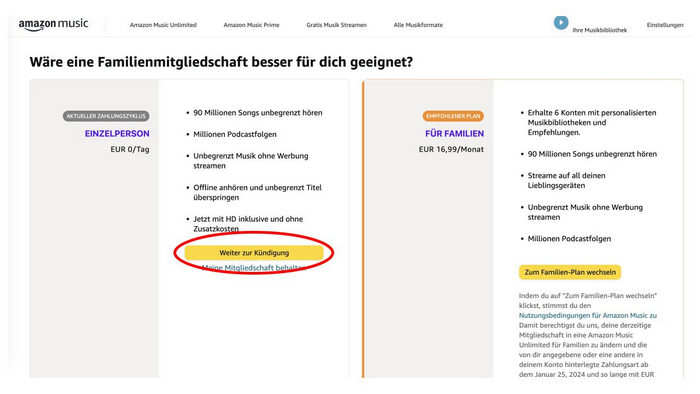 Weiter zur Kündigung von Amazon Music Student