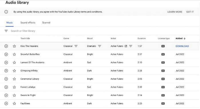 MP3 Download von YouTube Audio Library