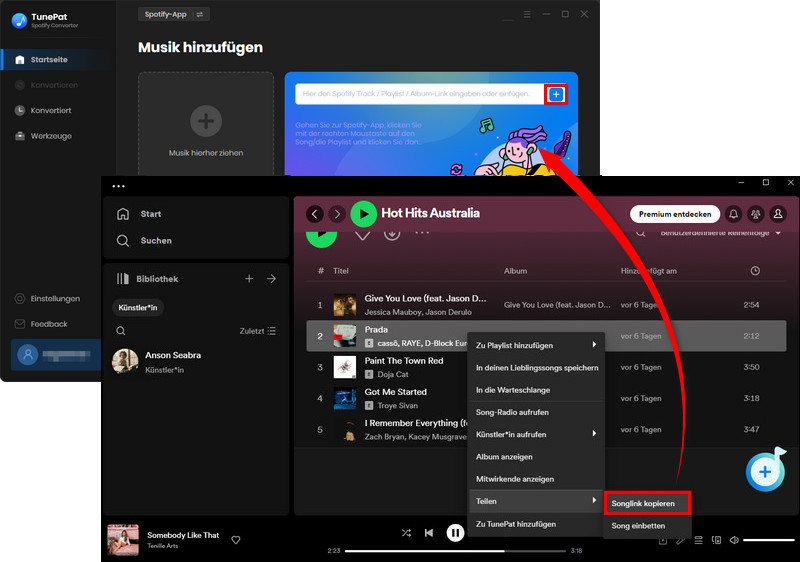 Die Link von Spotify Musik kopieren