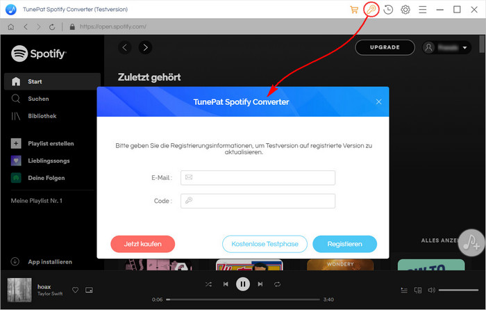 TunePat Spotify Music Converter anmelden